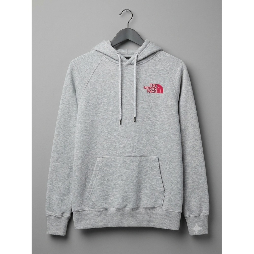 The North Face Womens Grey Pink Logo Graphic Pullover Hoodie Sweatshirt